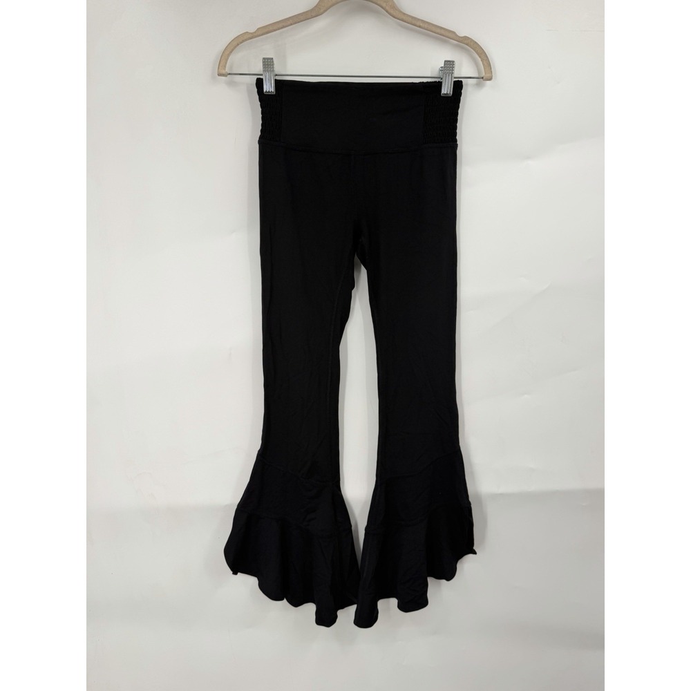 Free People Movement Ruffle Flare Leggings Women XS Black Balletcore Yoga Pant
